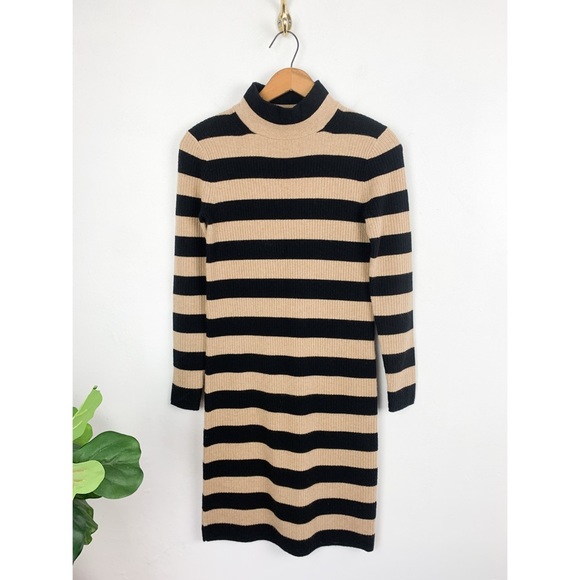J. Crew Dresses & Skirts - J. Crew Tan & Black Striped Mock Neck Wool Blend Sweater Dress Sz XXS